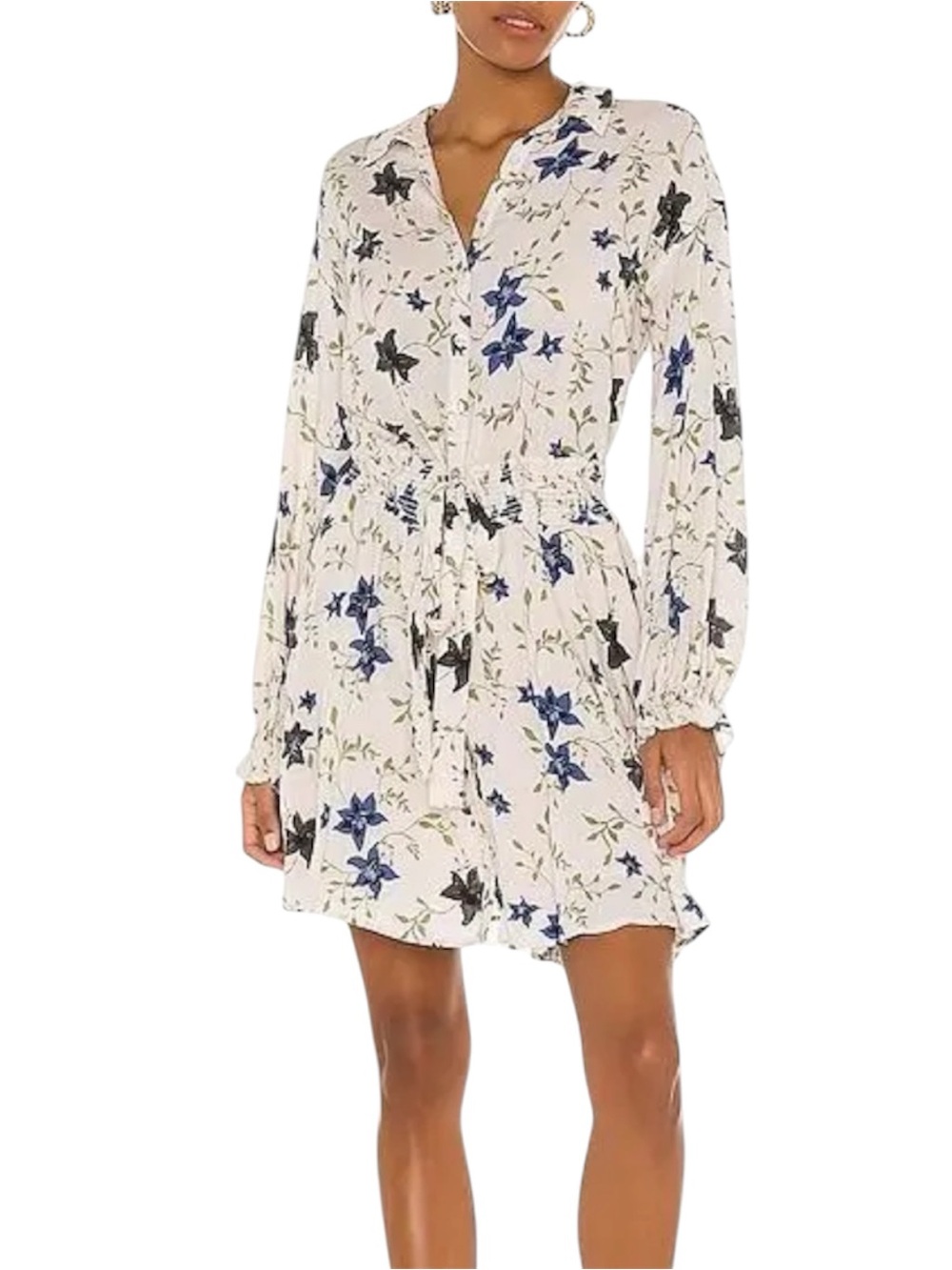 NEW Free People Boho Cottagecore Floral Tie-Waist Long Sleeve Mini Dress